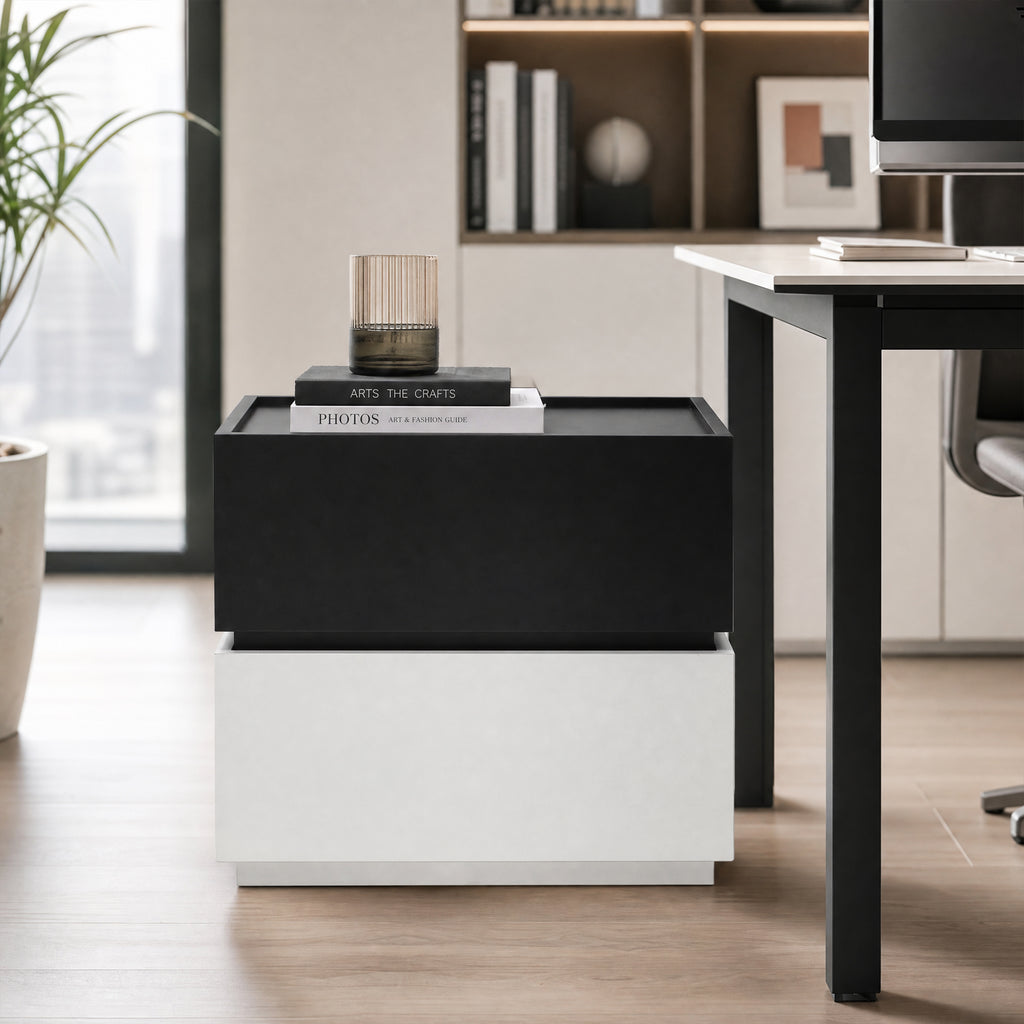 Color-Blocked 2-Drawer Side Table Black & White