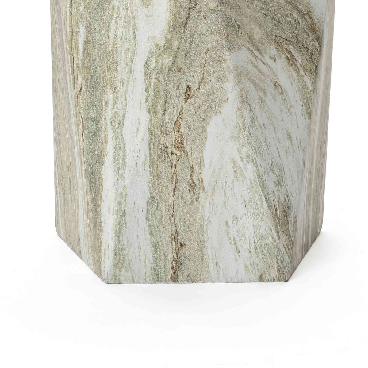 Jasper Pentagonal MgO Side Table, Marbled Green-White