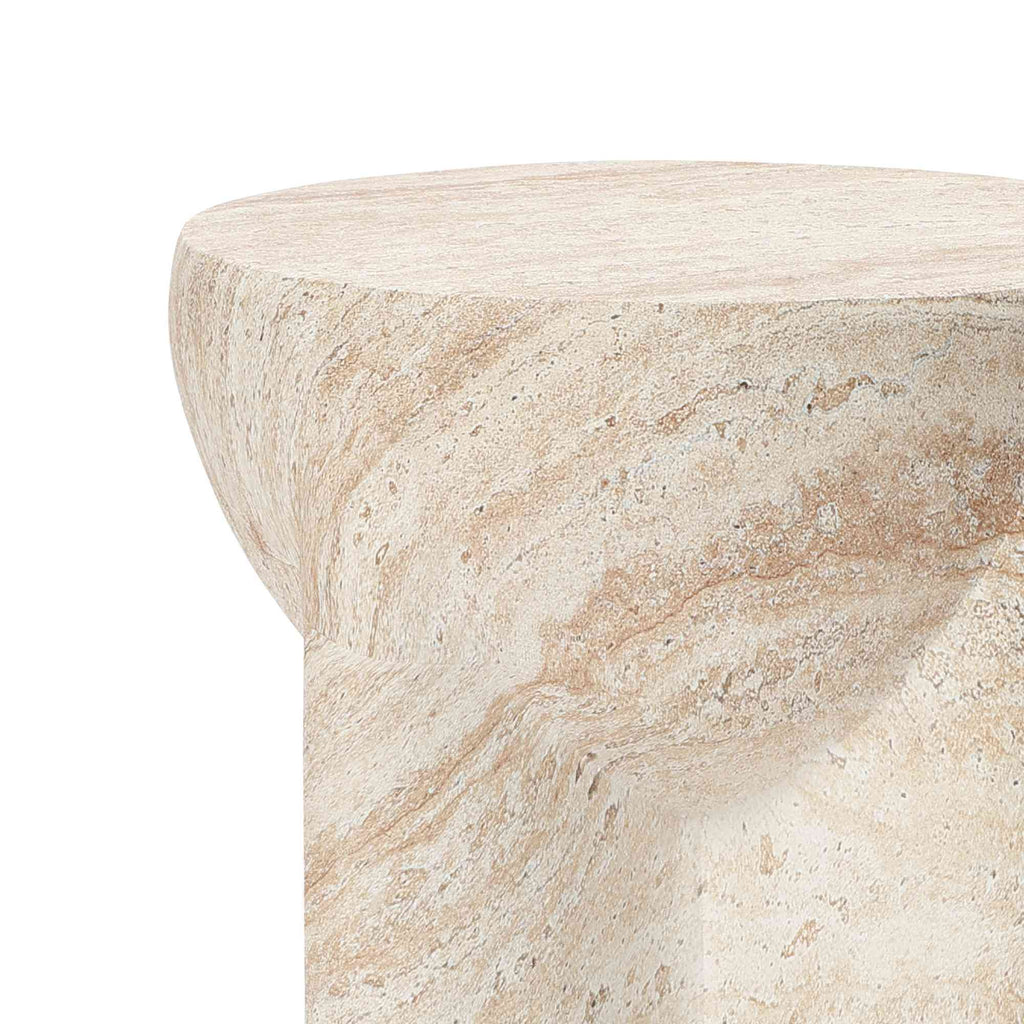 Ebb Pedestal Round MgO Side Table, Marbled Brown-White