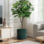 Jade Green Ribbed Ceramic Indoor Outdoor Garden Planter, 13.8"