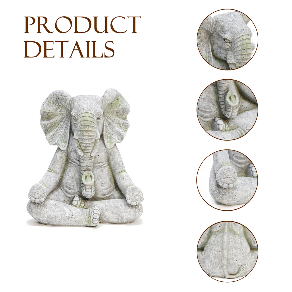 Meditating Elephant Gray MgO Outdoor Statue, 16.5"