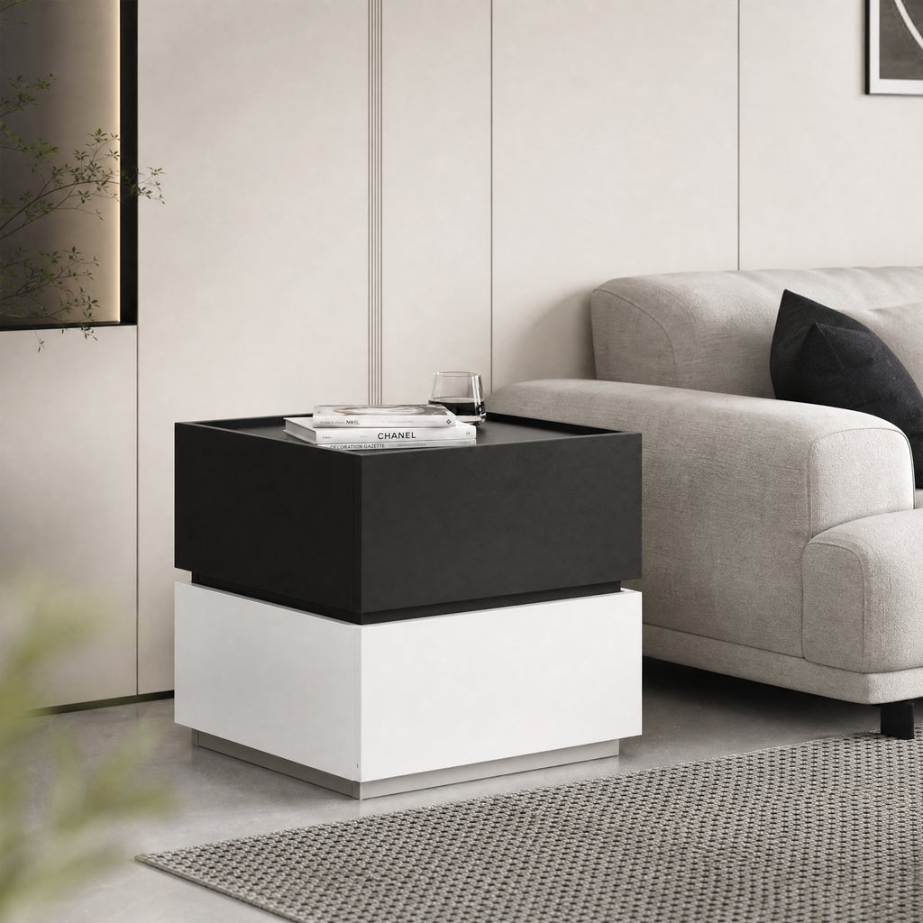 Color-Blocked 2-Drawer Side Table Black & White