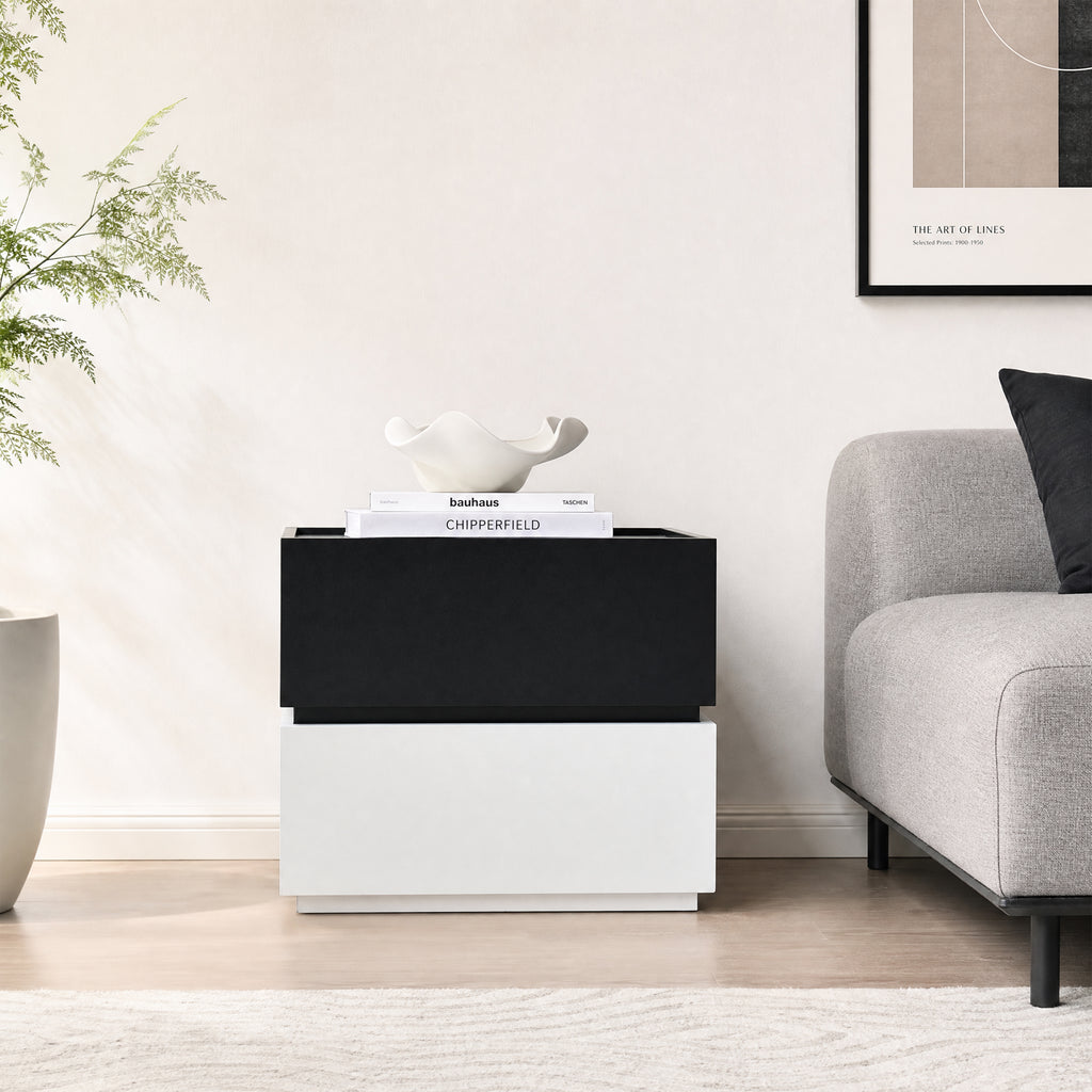 Color-Blocked 2-Drawer Side Table Black & White