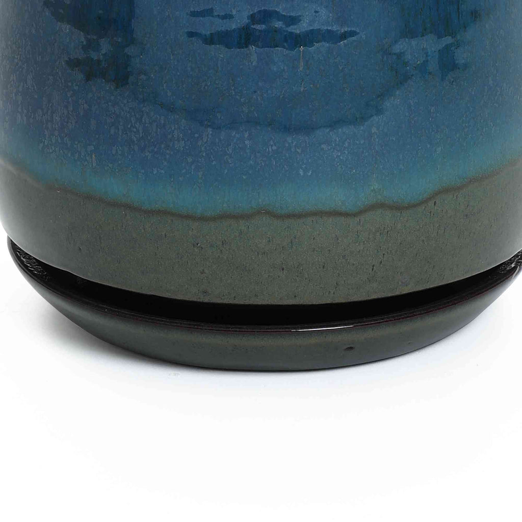Ridge Round Glazed Ceramic Planter, Blue-Green Ombre, 10.5"