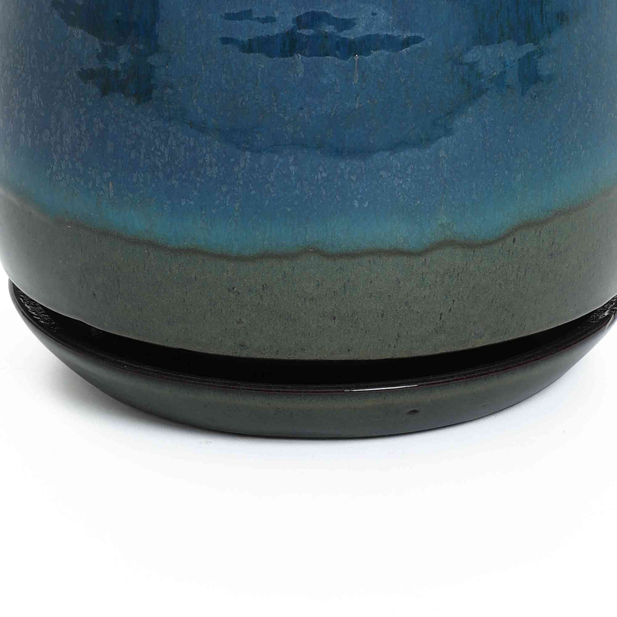 Ridge Round Glazed Ceramic Planter, Blue-Green Ombre, 10.5"