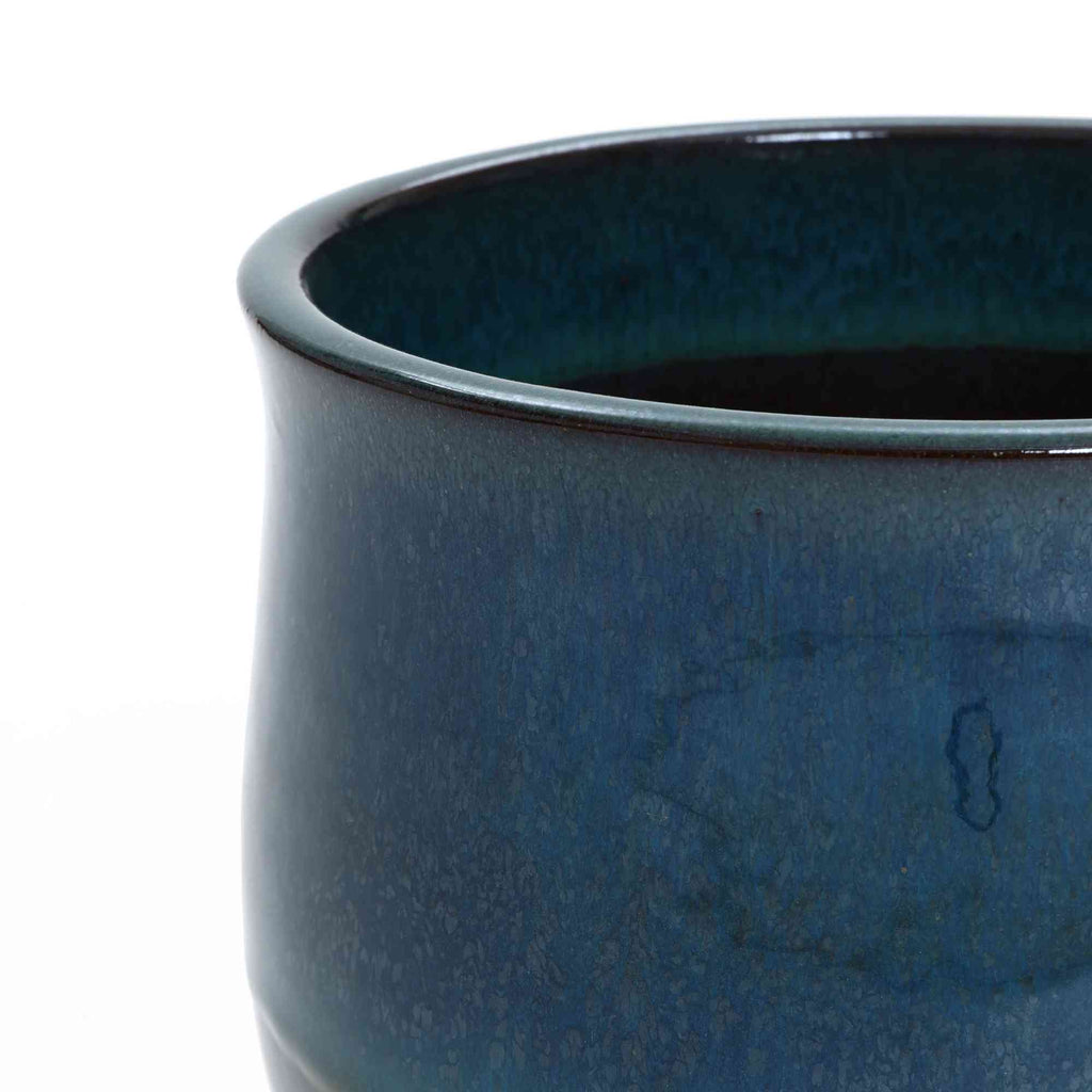 Ridge Round Glazed Ceramic Planter, Blue-Green Ombre, 10.5"