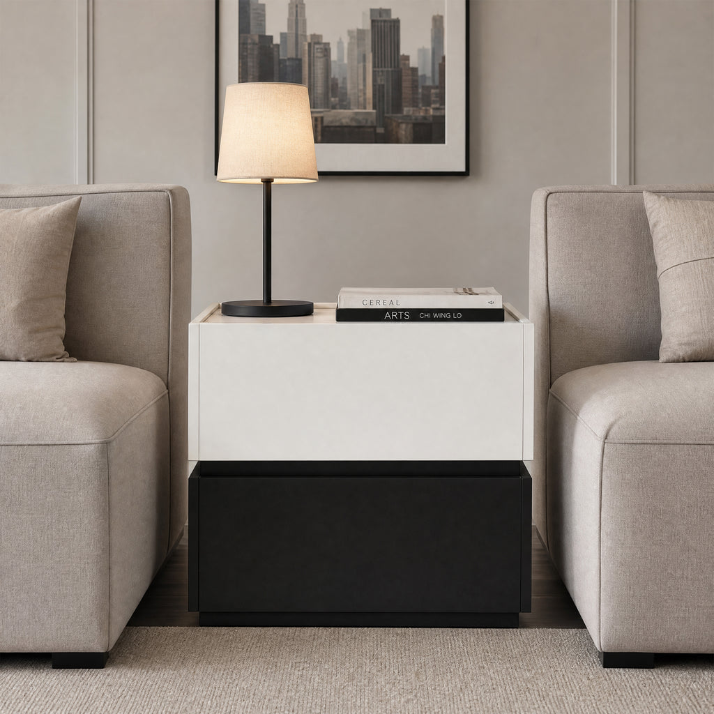 Color-Blocked 2-Drawer Side Table Black & White