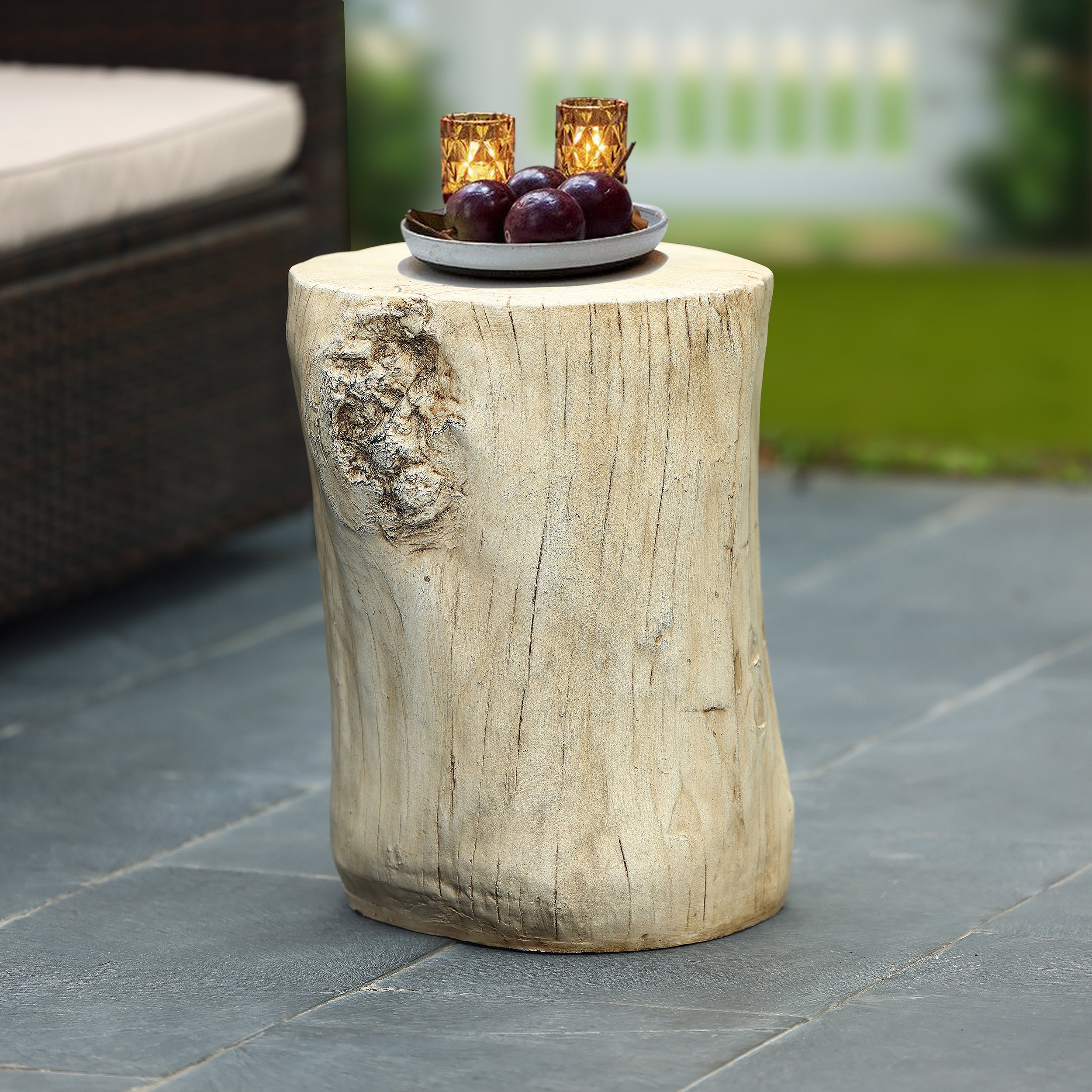 Beige Faux Wood MgO Indoor and Outdoor Side Table