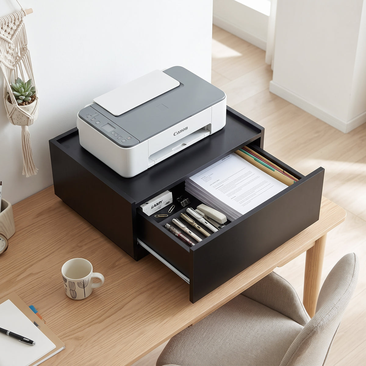 Color-Blocked 2-Drawer Side Table Black & White