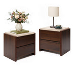 Travertine-Effect Walnut Side Table 2-Drawer