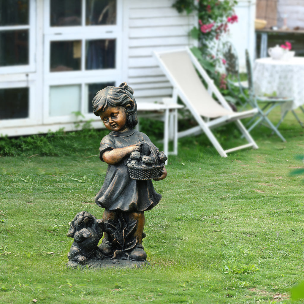Girl and Bunny MgO Outdoor Decorative Garden Statue, 21.9"