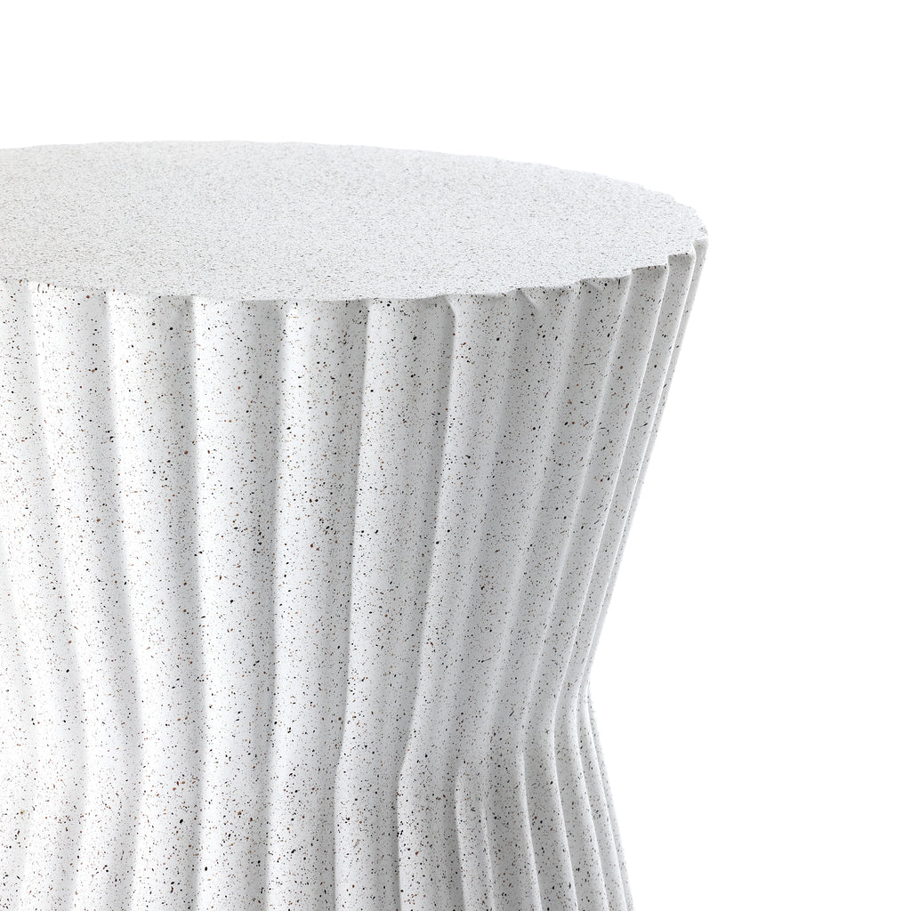 Rustic Off White Round MgO Patio Side Table, 20"