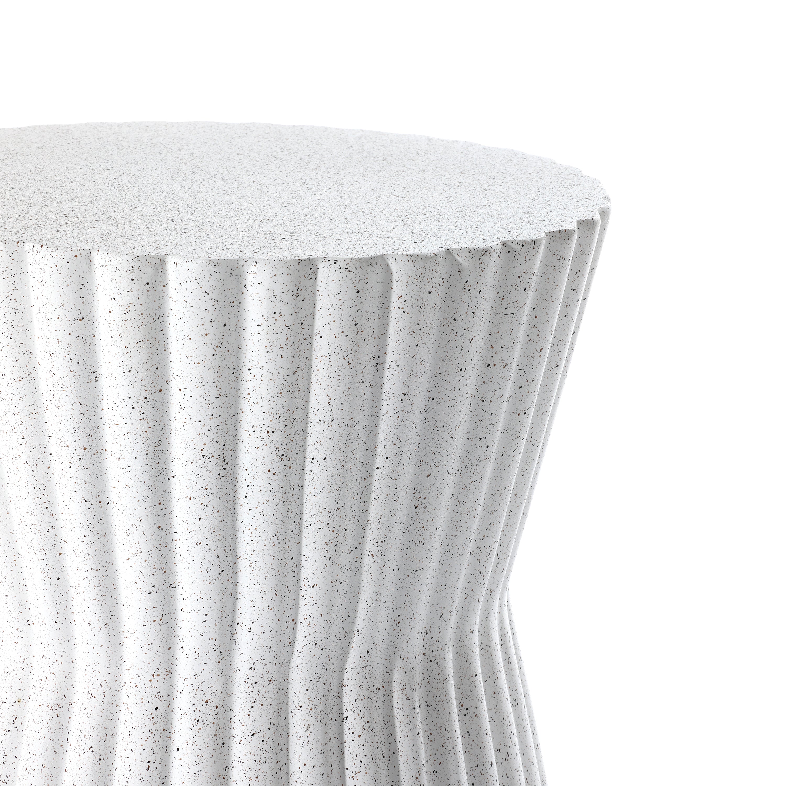 Rustic Off White Round MgO Patio Side Table, 20"