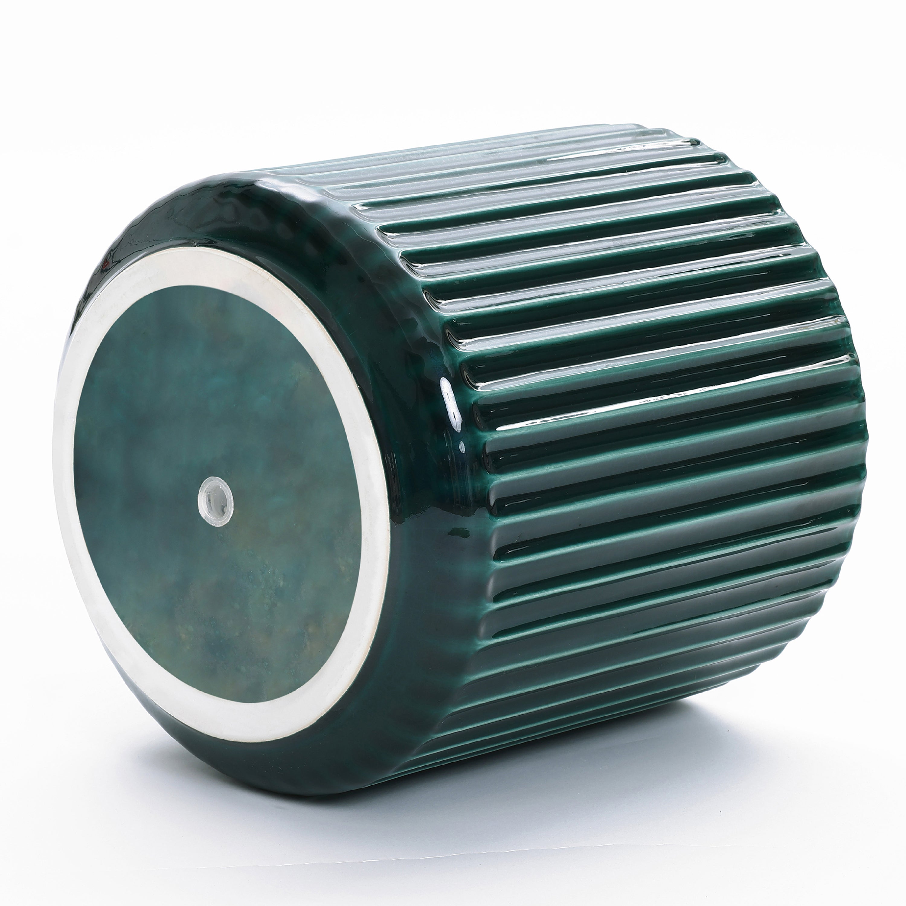 Jade Green Ribbed Ceramic Indoor Outdoor Garden Planter, 13.8"