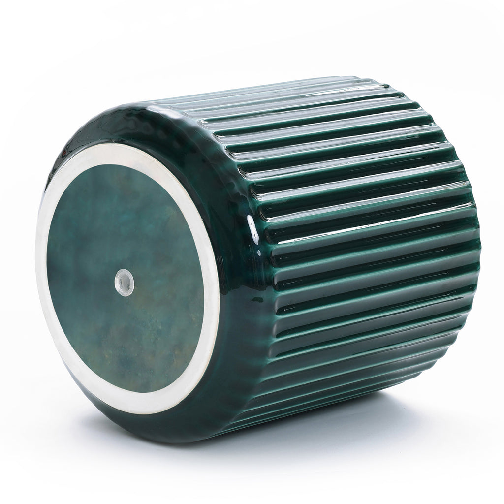 Jade Green Ribbed Tabletop Decorative Ceramic Planter, 11.4"