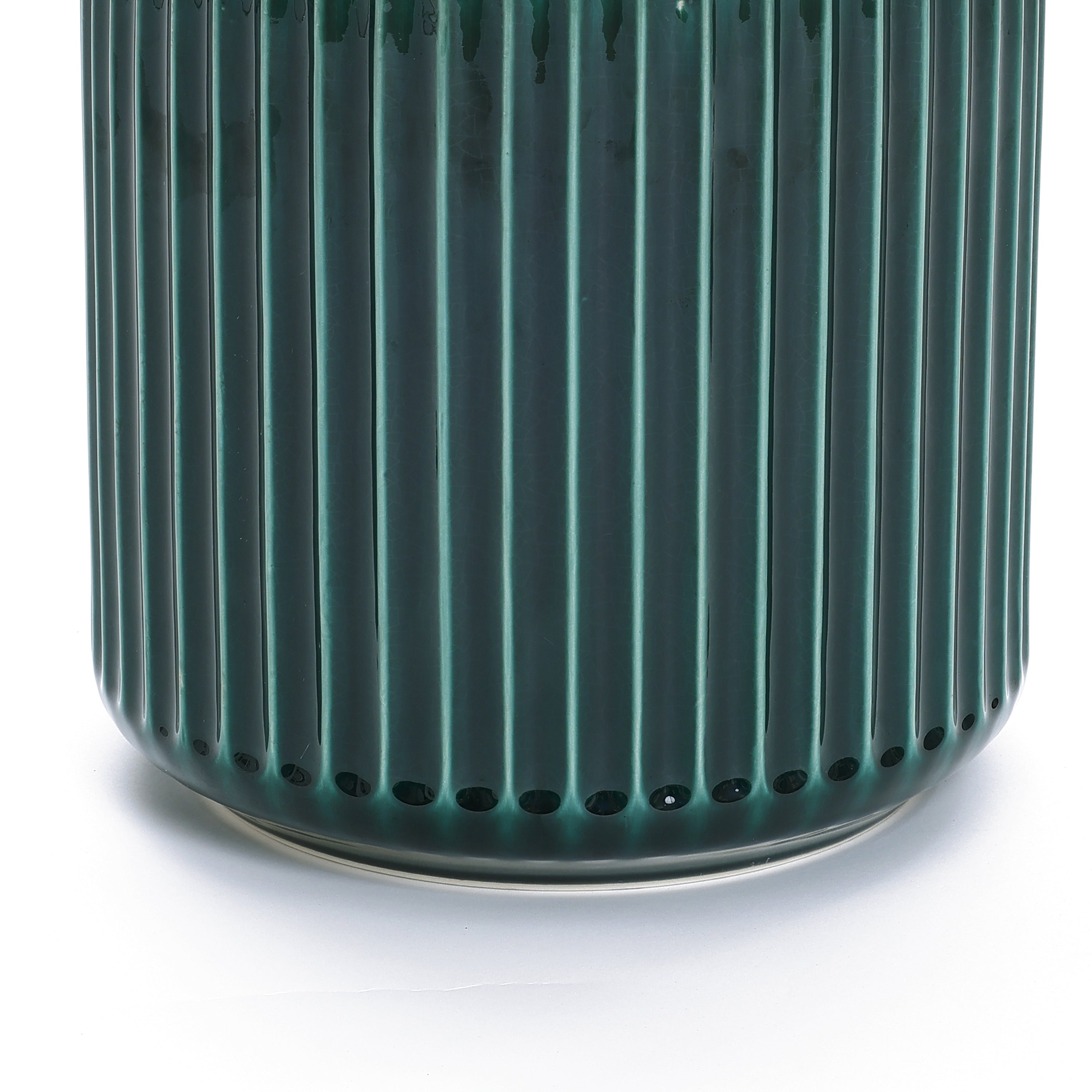 Jade Green Ribbed Ceramic Indoor Outdoor Garden Planter, 13.8"