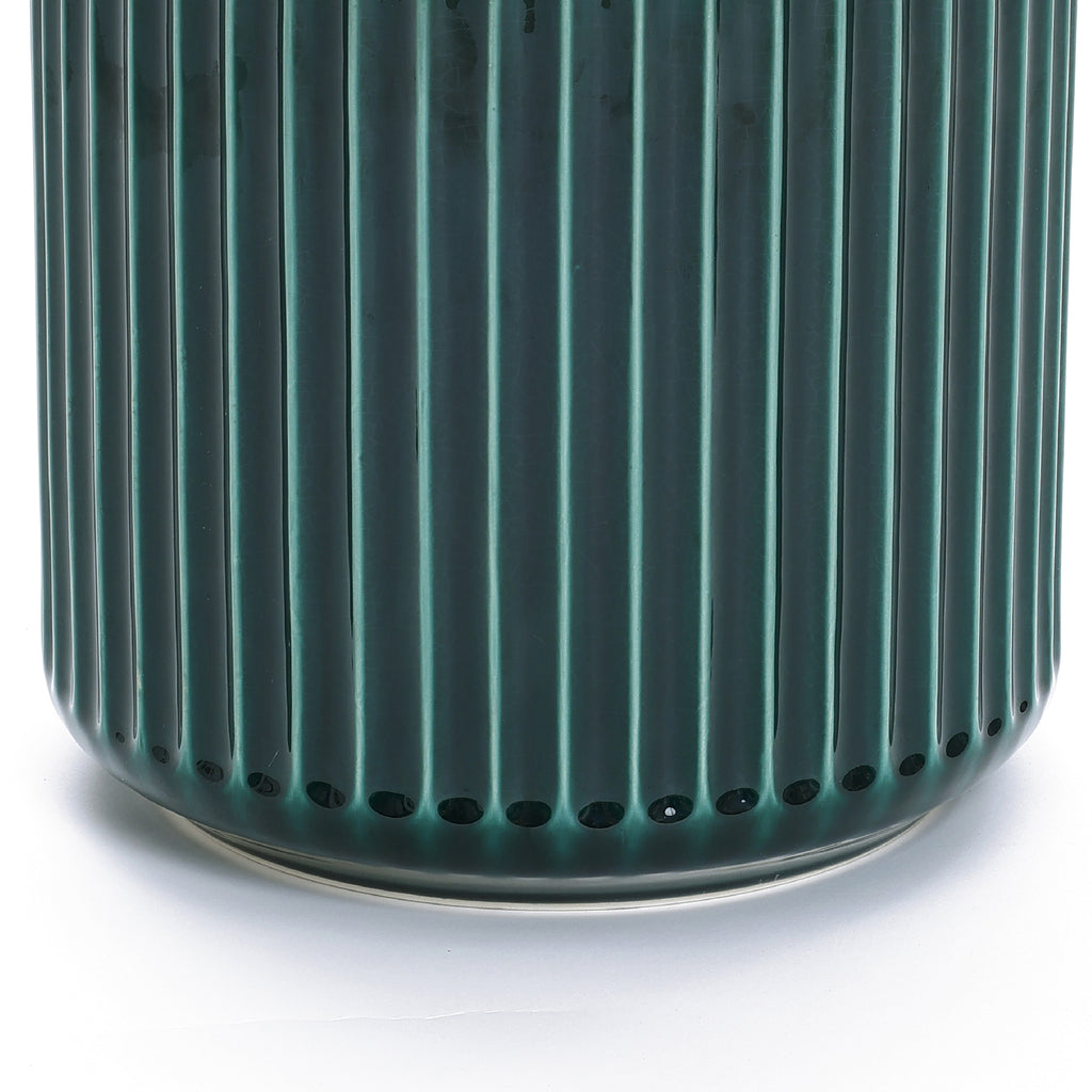 Jade Green Ribbed Tabletop Decorative Ceramic Planter, 11.4"