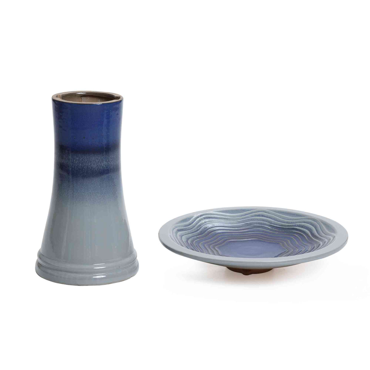 Crest Ceramic Garden Bird Bath, Blue Ombre, 18"