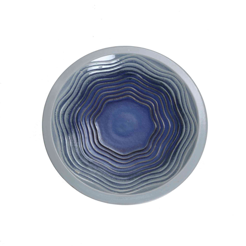 Crest Ceramic Garden Bird Bath, Blue Ombre, 18"