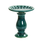Tulip Ceramic Garden Bird Bath, Moss Green, 22"