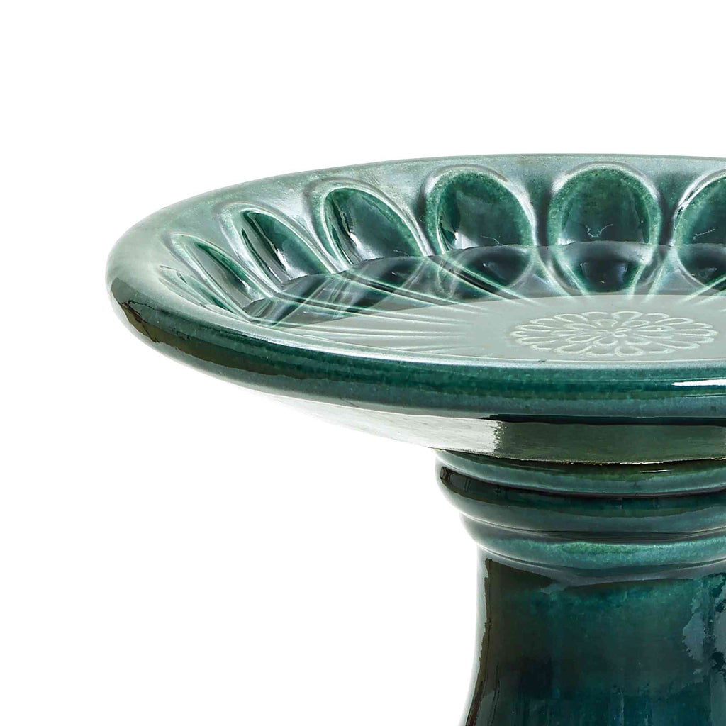 Tulip Ceramic Garden Bird Bath, Moss Green, 22"