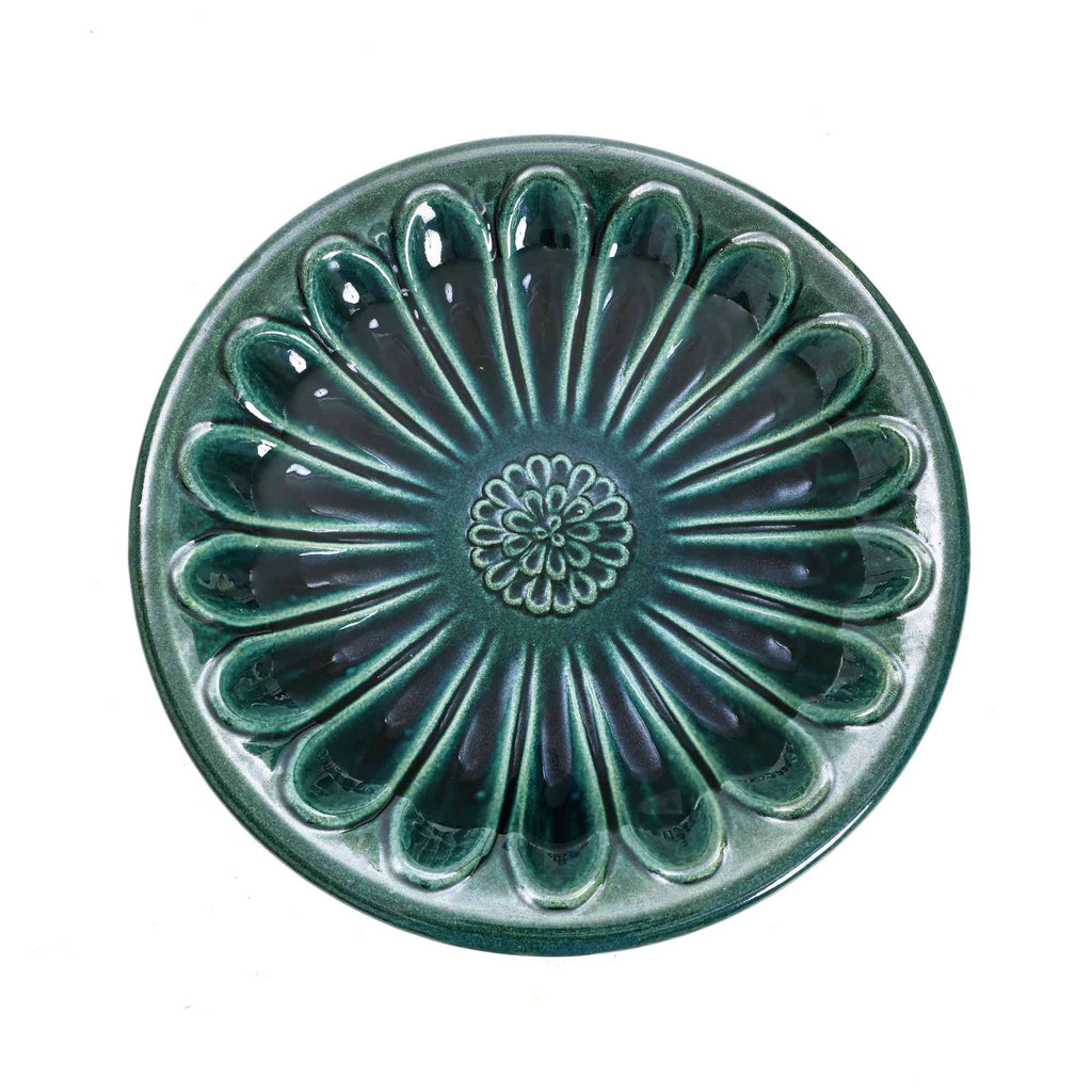 Tulip Ceramic Garden Bird Bath, Moss Green, 22"