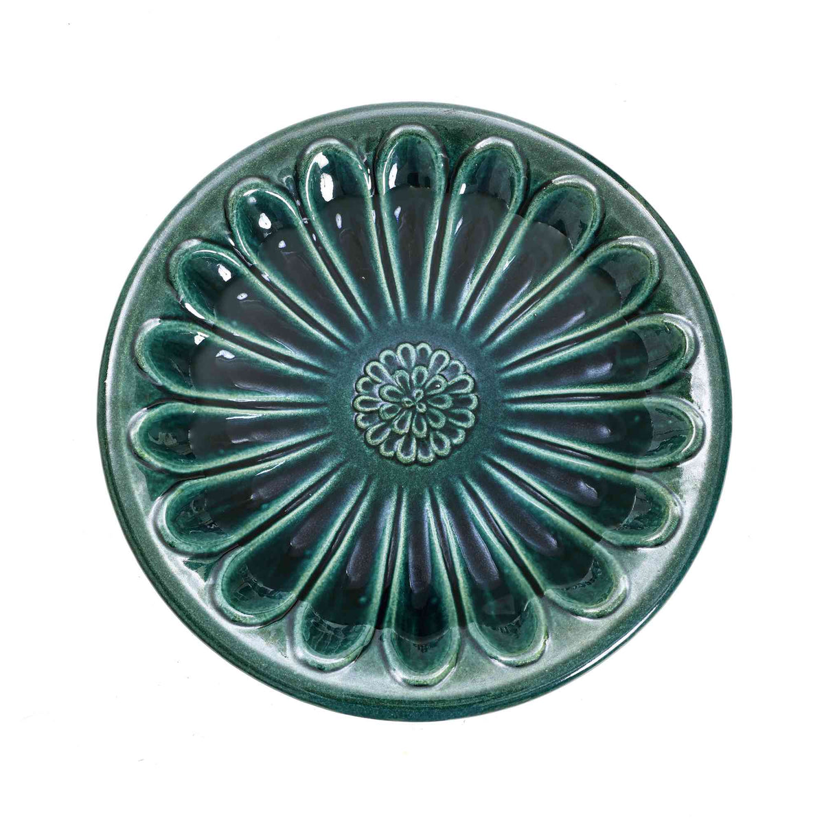 Tulip Ceramic Garden Bird Bath, Moss Green, 22"