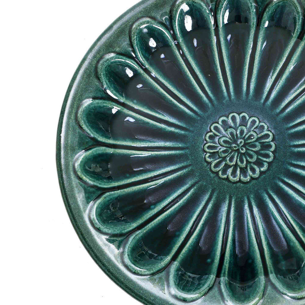 Tulip Ceramic Garden Bird Bath, Moss Green, 22"