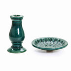Tulip Ceramic Garden Bird Bath, Moss Green, 22"