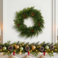 19.6" Artificial Christmas Wreath with Natural Pinecones, Faux Cedar Cypress Greenery Winter Holiday Wreath for Front Door, Wall, and Indoor Mantel Decor