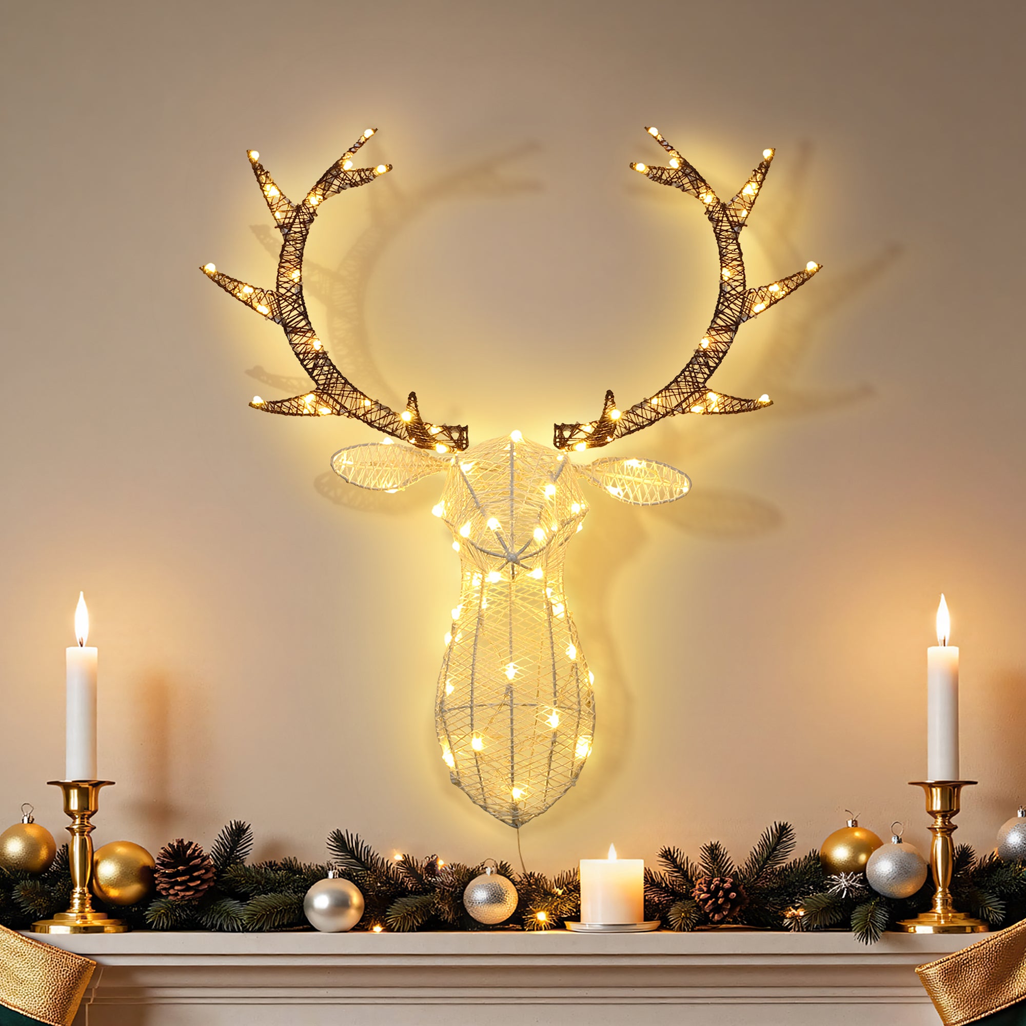 Deer Buck Head Outdoor Holiday Decoration with Lights and Timer