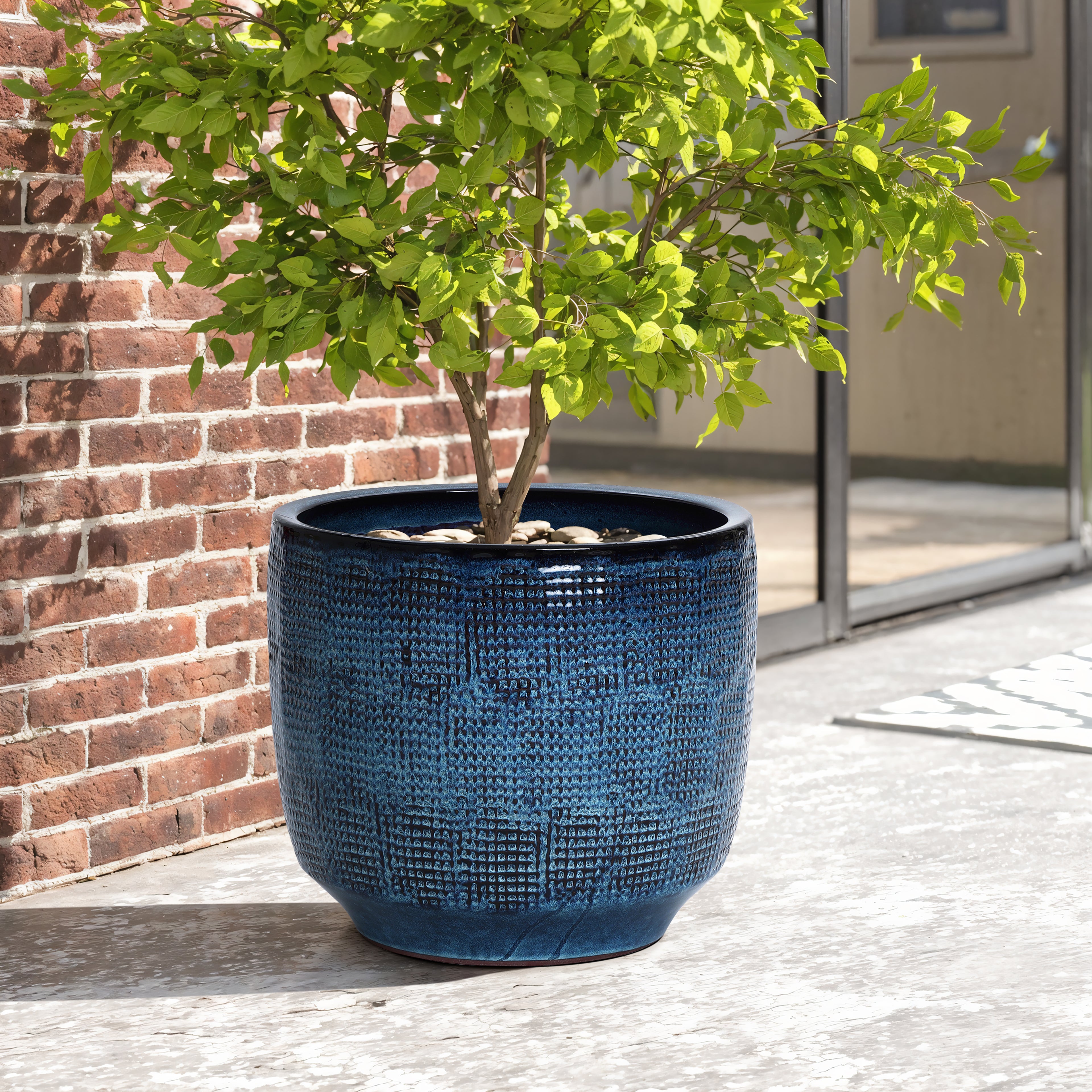 Ocean Blue Ceramic Indoor Outdoor Garden Planter, 15.75"