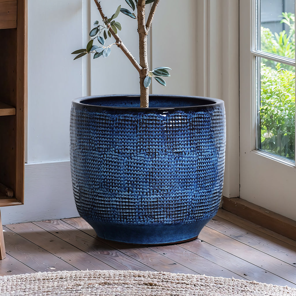 Ocean Blue Ceramic Indoor Outdoor Garden Planter, 15.75"