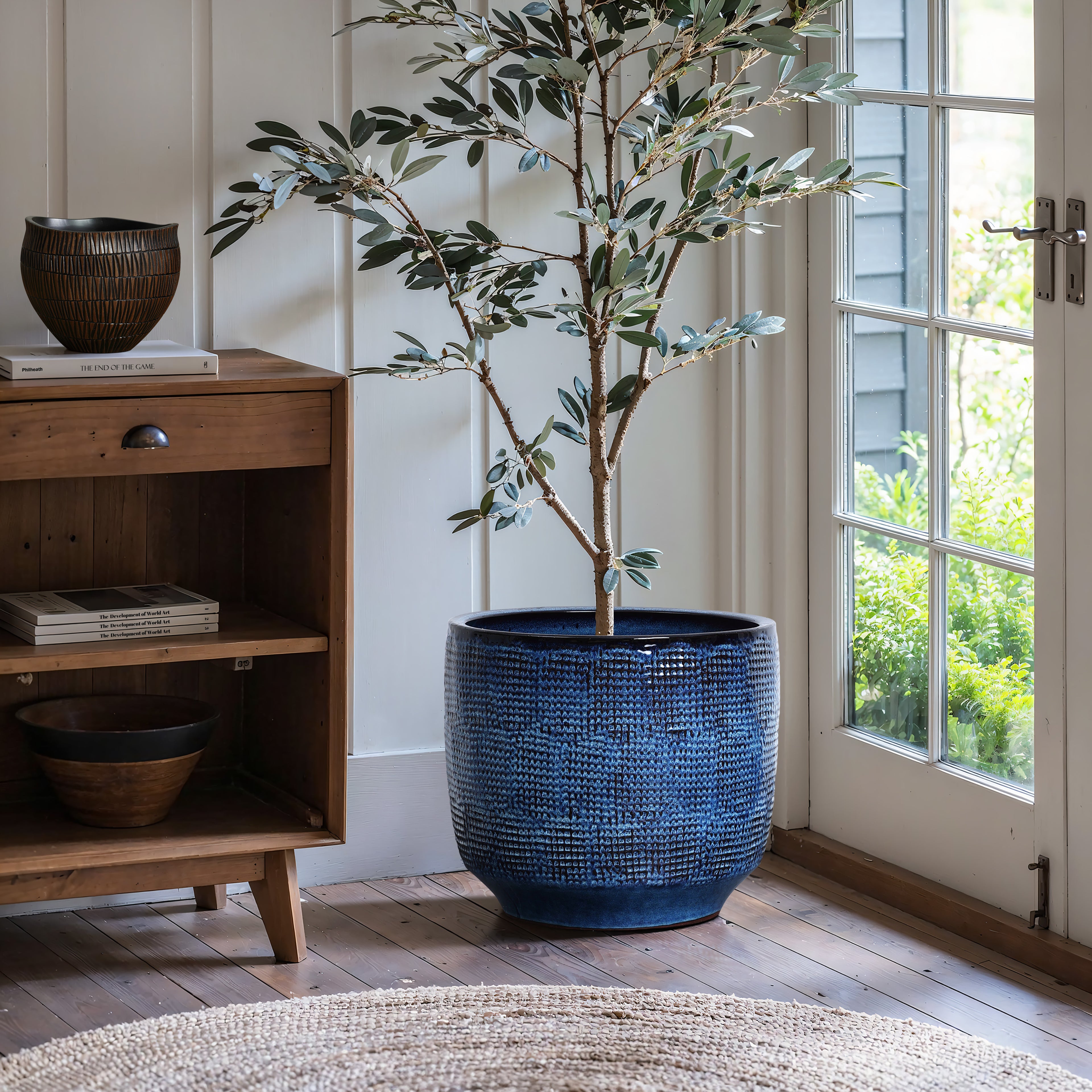 Ocean Blue Ceramic Indoor Outdoor Garden Planter, 15.75"