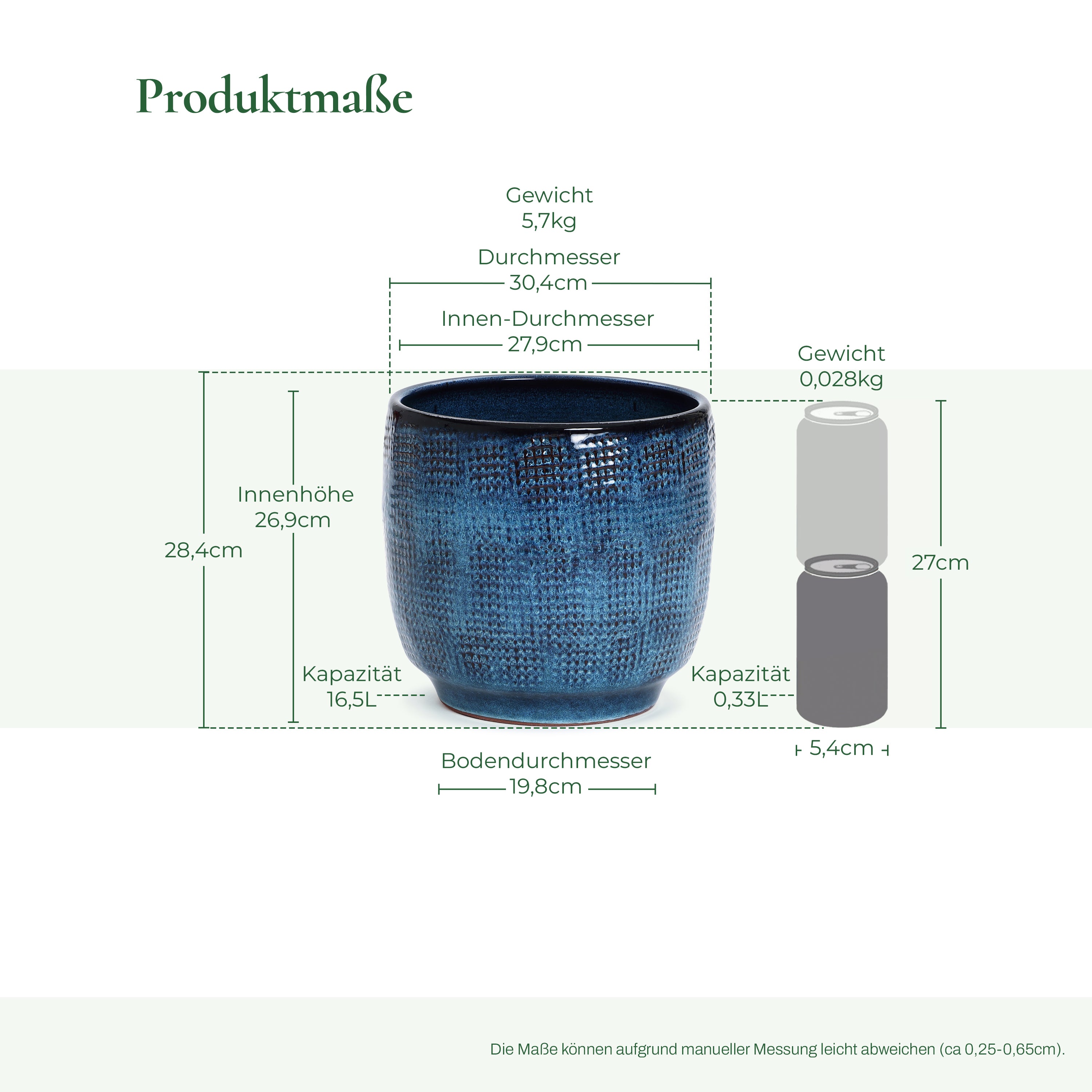 Ocean Blue Tabletop Decorative Ceramic Planter, 12"