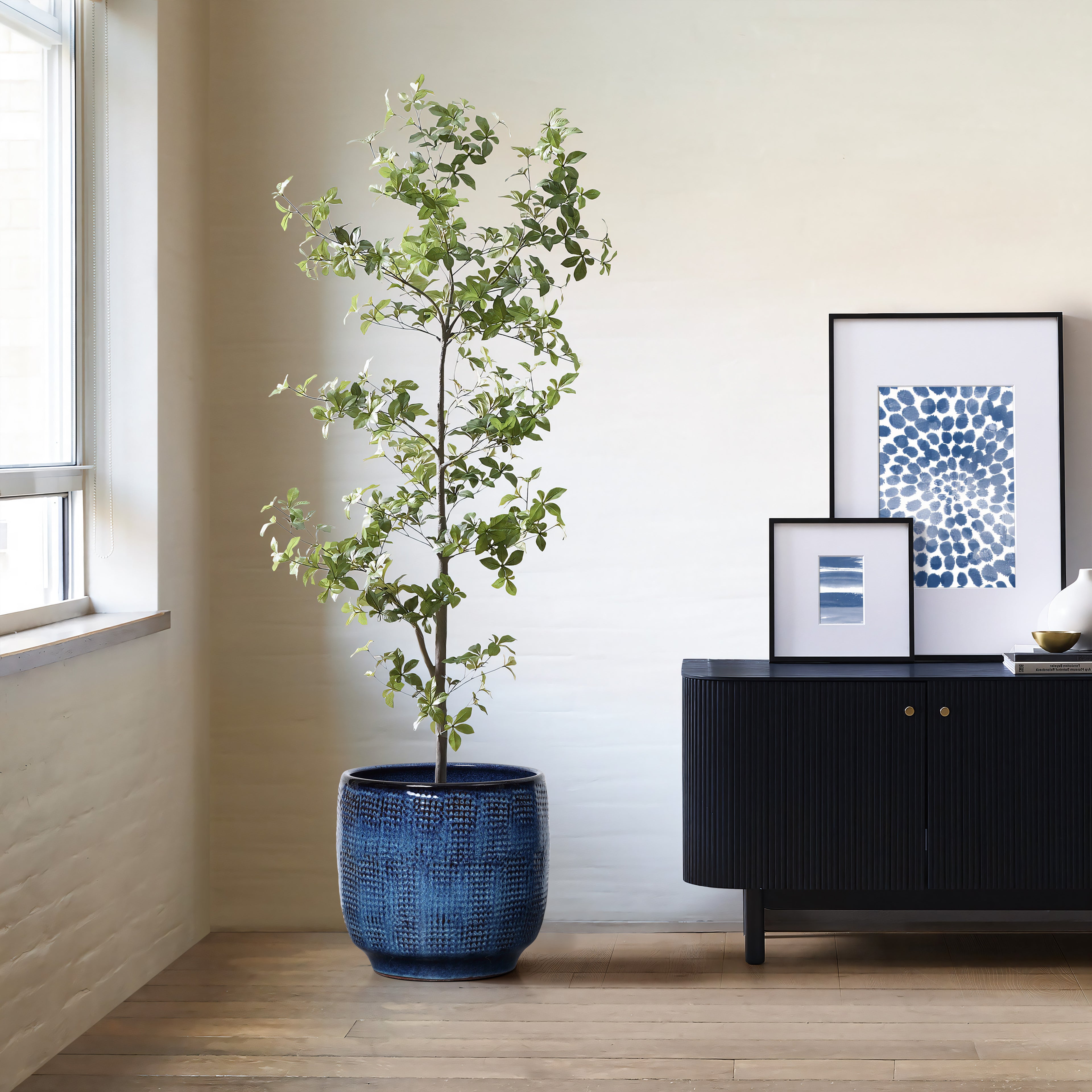 Ocean Blue Tabletop Decorative Ceramic Planter, 12"