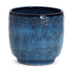 Weave Round Glazed Textured Ceramic Planter, Indigo Blue, 12"