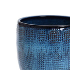 Weave Round Glazed Textured Ceramic Planter, Indigo Blue, 12"