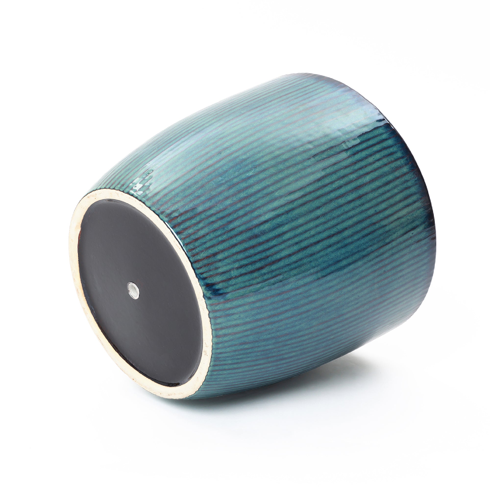 Verdis Round Striated Ceramic Planter, Blue Ombre, 15"