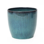 Verdis Round Striated Ceramic Planter, Blue Ombre, 12"