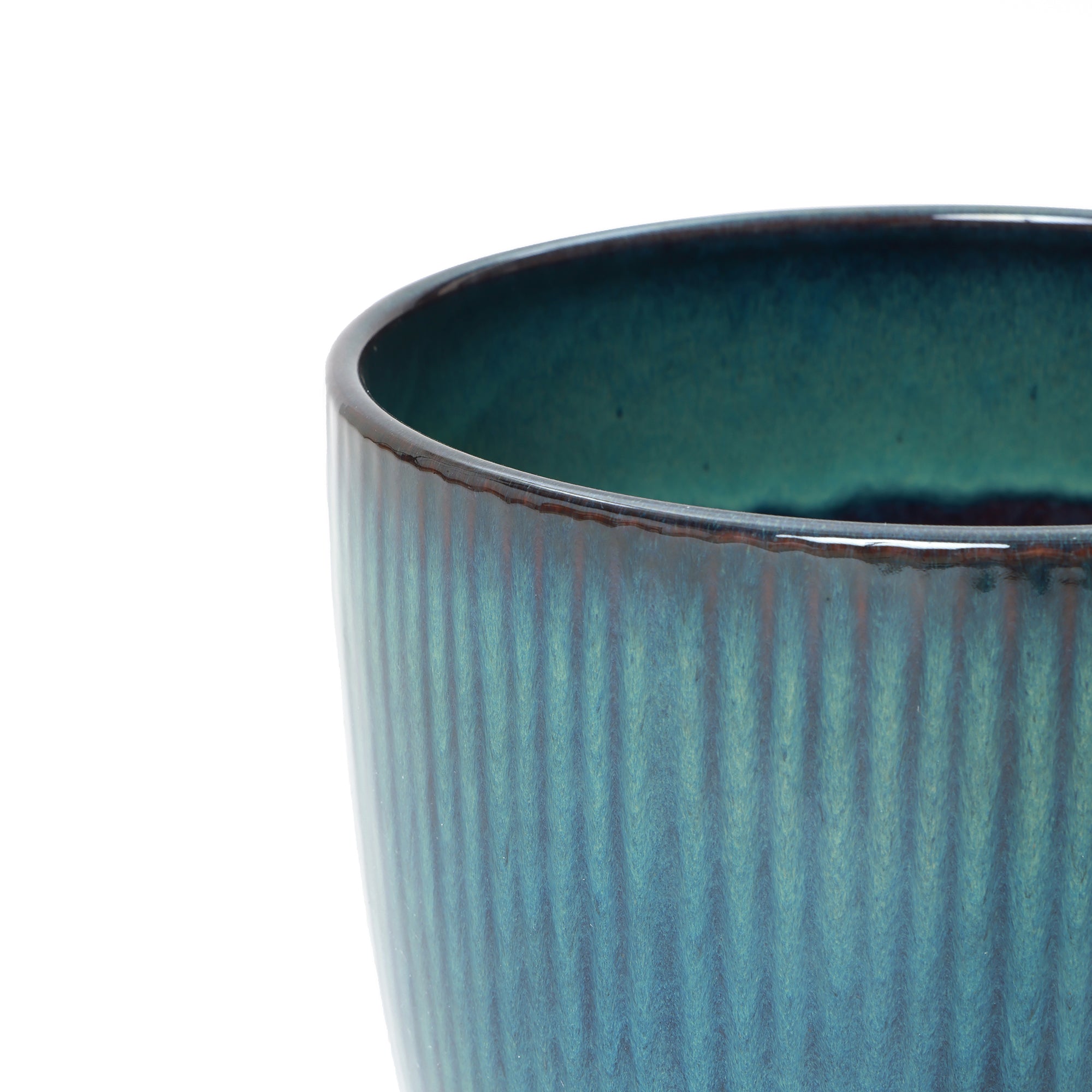 Verdis Round Striated Ceramic Planter, Blue Ombre, 12"