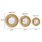 3-Piece Hammered Gold Metal Round Wall Mirror Set