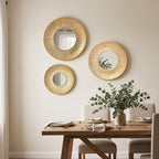 3-Piece Hammered Gold Metal Round Wall Mirror Set