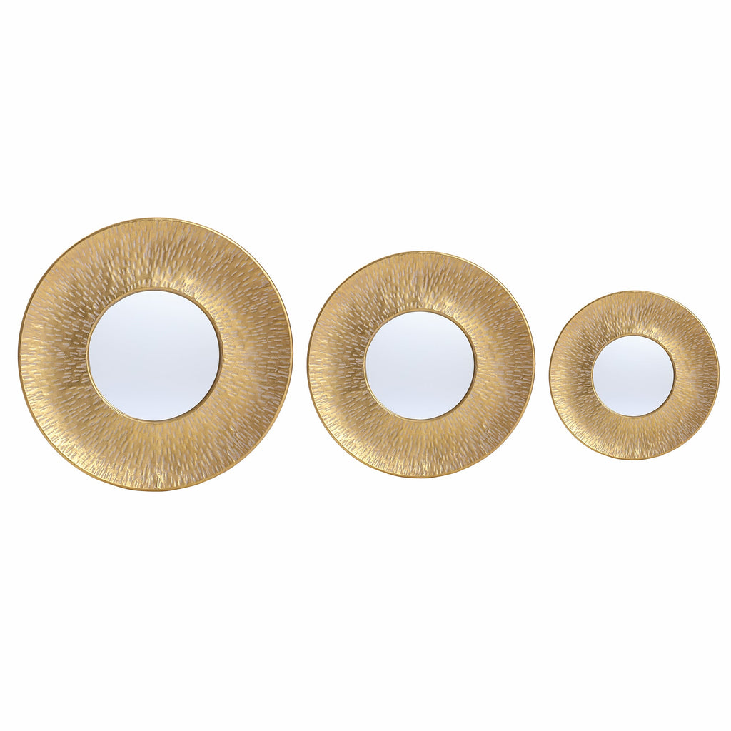 3-Piece Hammered Gold Metal Round Wall Mirror Set