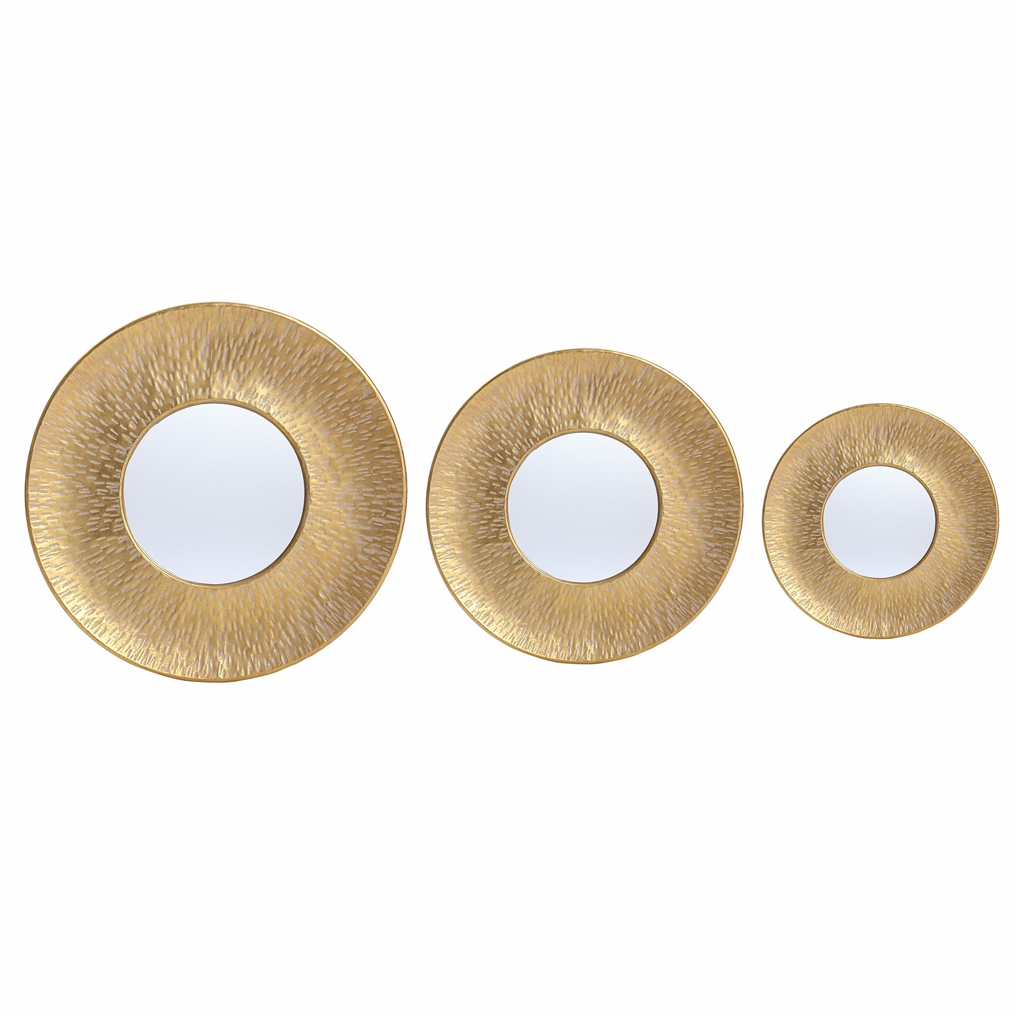 3-Piece Hammered Gold Metal Round Wall Mirror Set