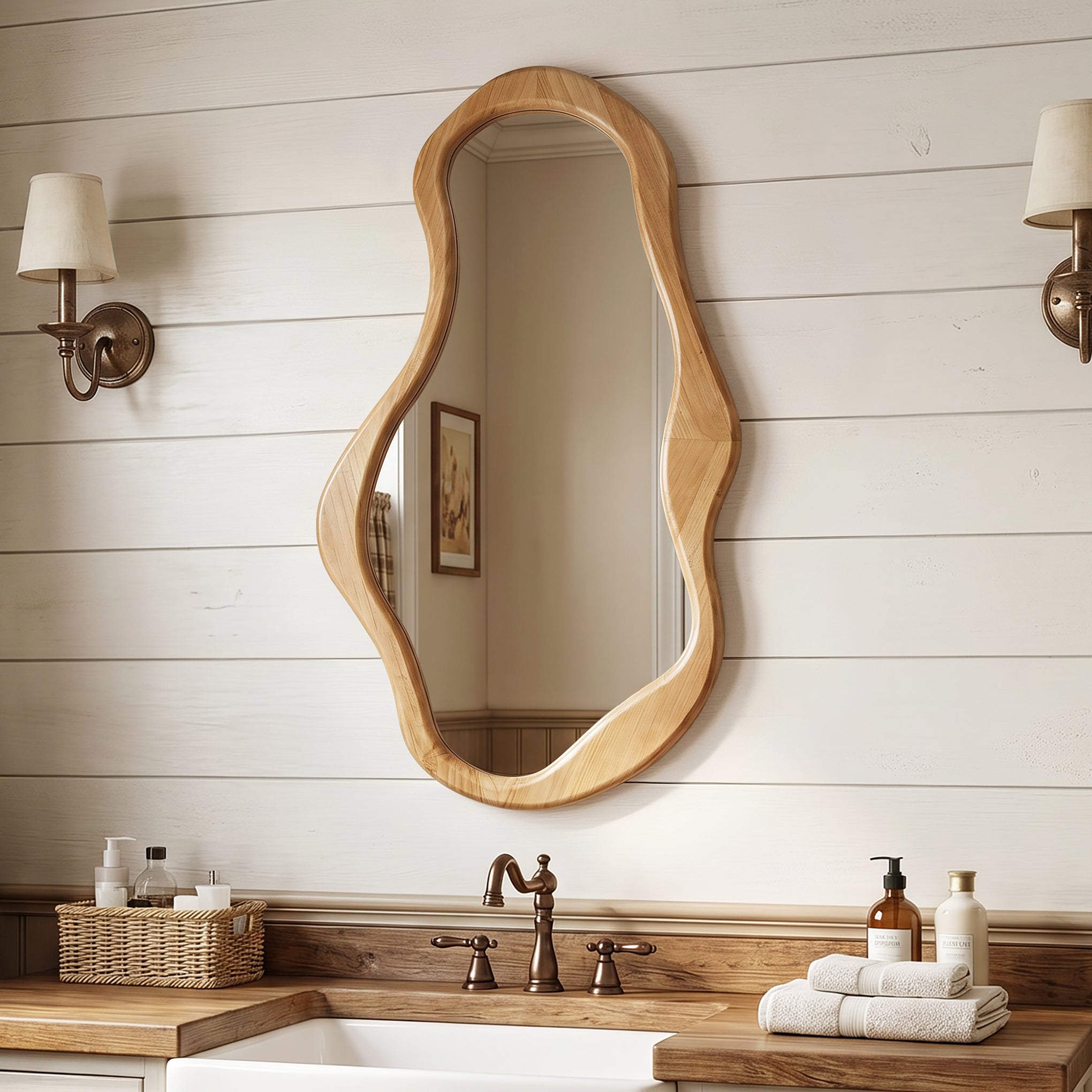 Asymmetrical Arcus Wood Wall Mirror, 39.5"