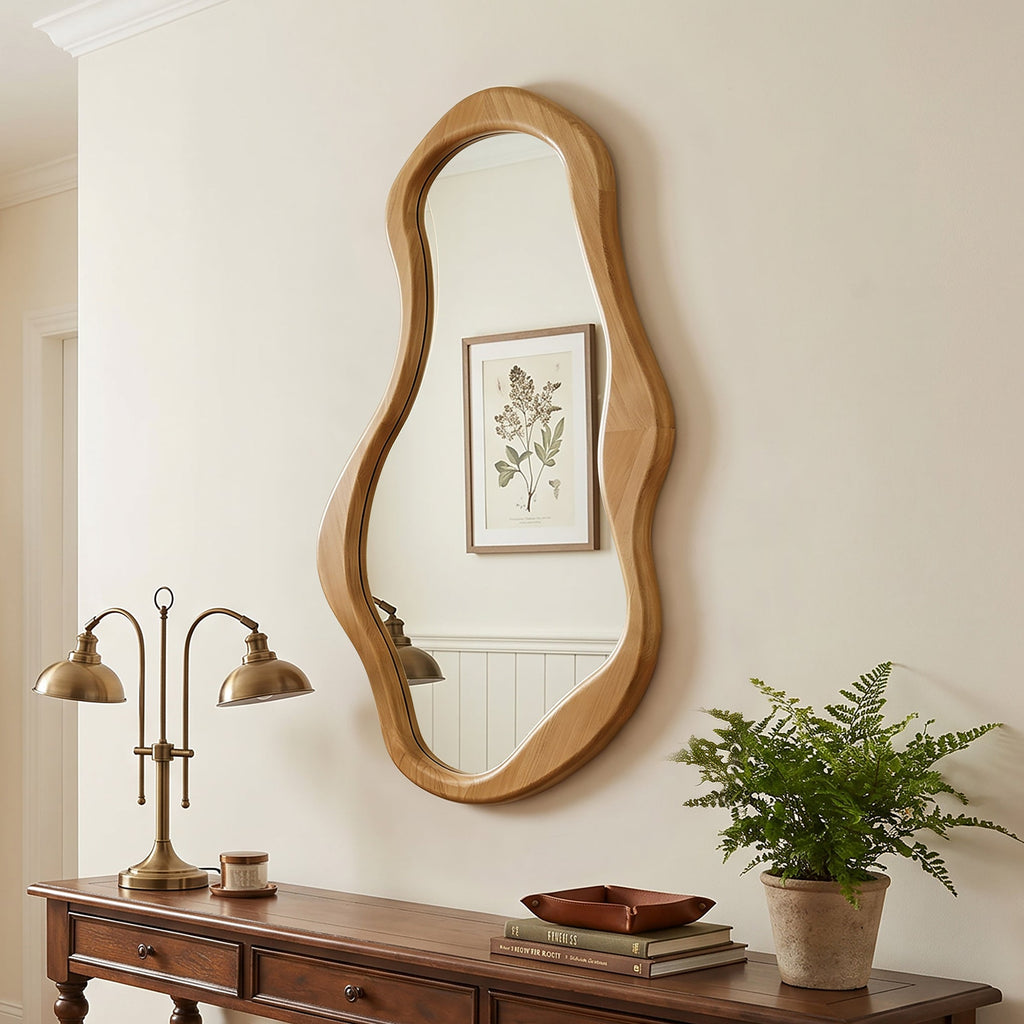 Asymmetrical Arcus Wood Wall Mirror, 39.5"