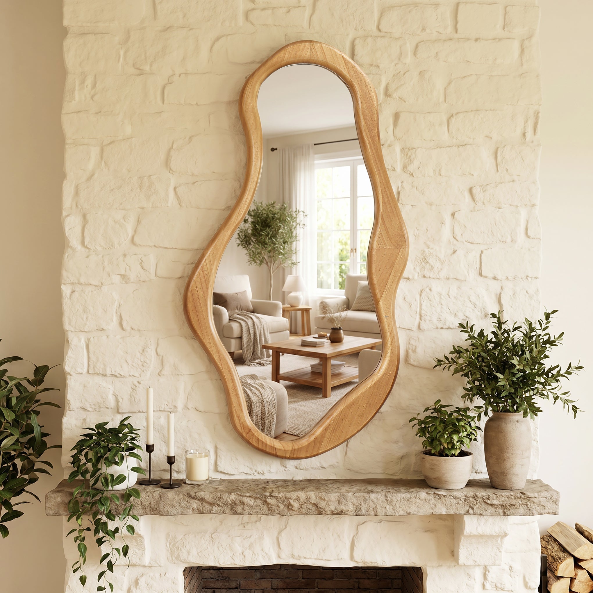 Asymmetrical Arcus Wood Wall Mirror, 39.5"