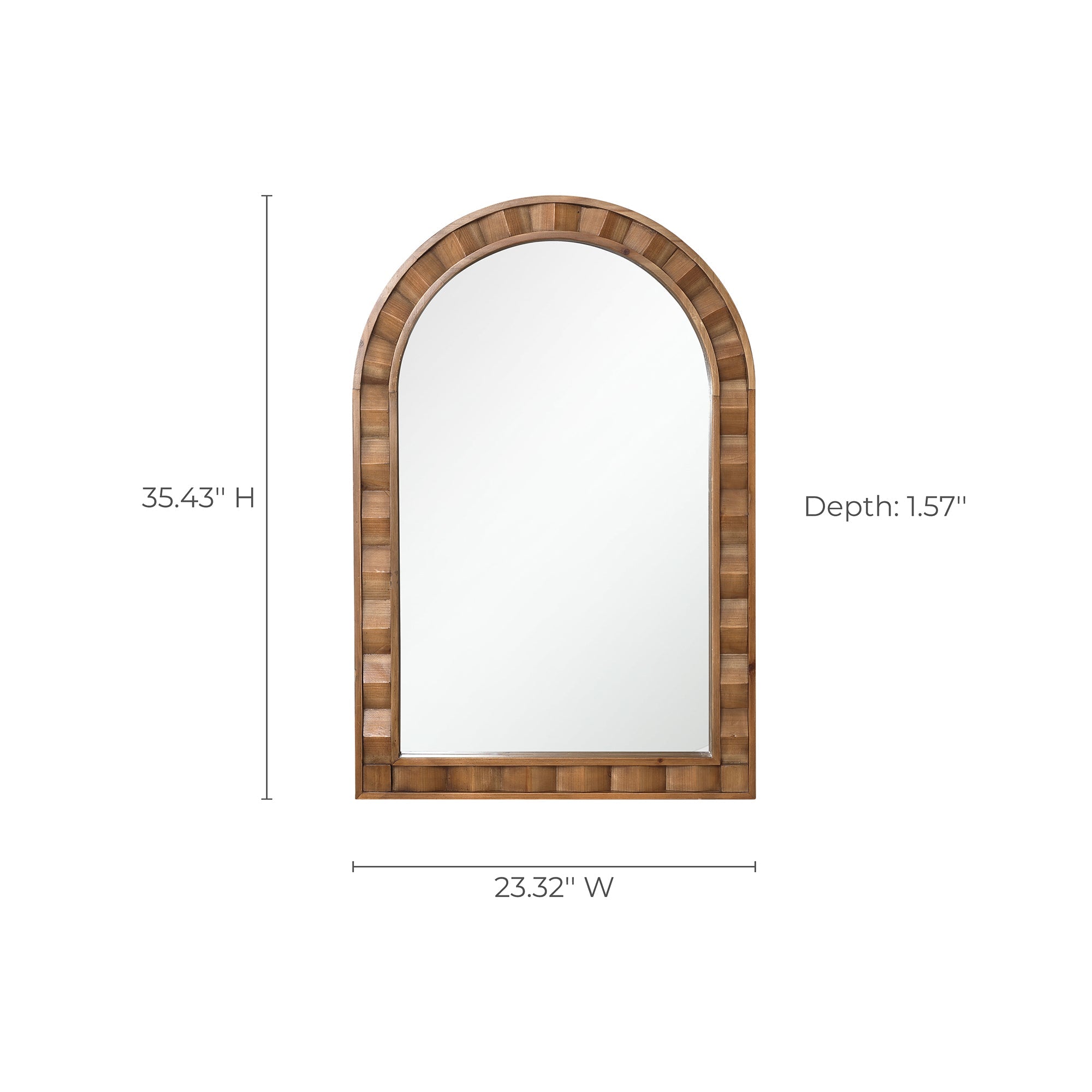 Textured Arched Window Wood Wall Mirror, 35.5"