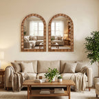 Textured Arched Window Wood Wall Mirror, 35.5"